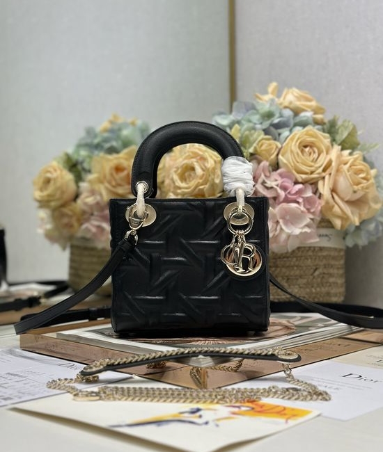 Christian Dior CD Lady Christian Dior CD Black Embossed Quilted Handbag 0505