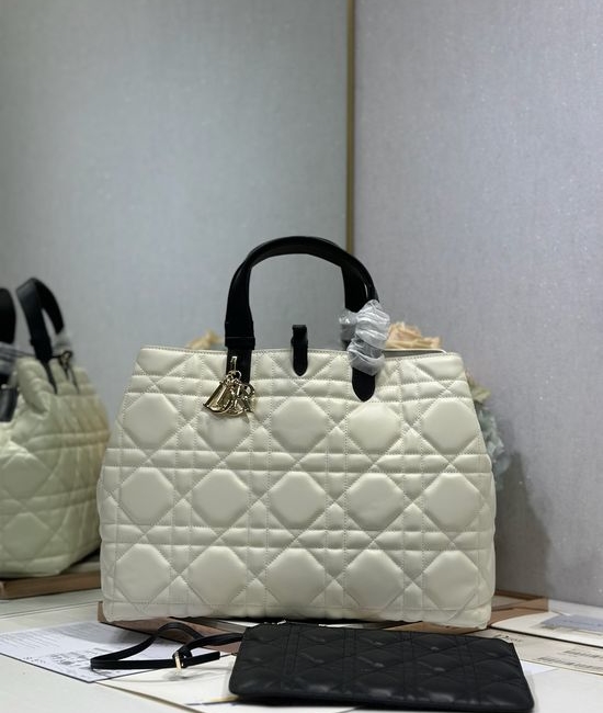 Christian Dior CD Toujours Large White Black Handbag 1188