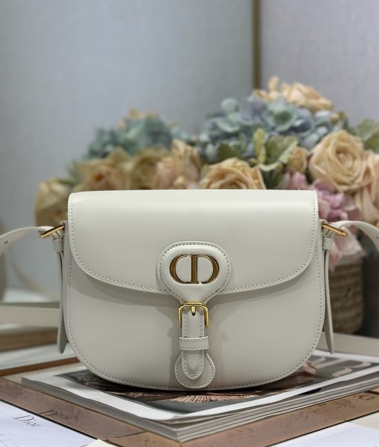 Christian Dior CD Bobby Medium White Smooth Leather Bag 9337