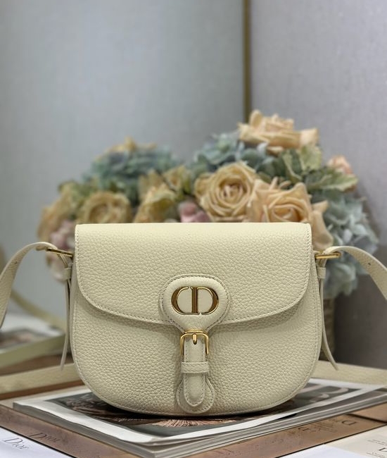 Christian Dior CD Bobby Medium White Grained Leather Bag 9337