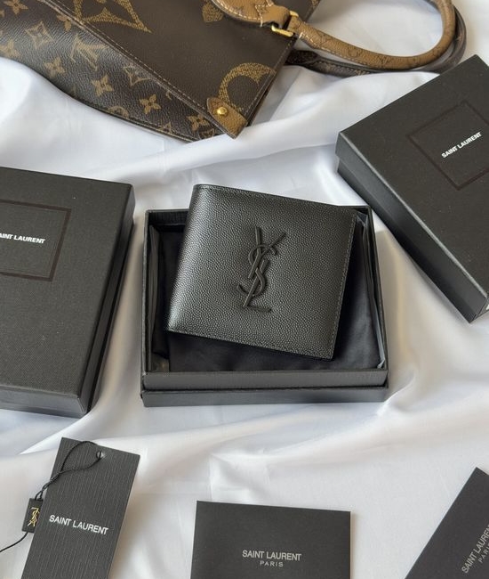 Yves Saint Laurent YSL Monogram Grain Leather Folding Wallet 463249