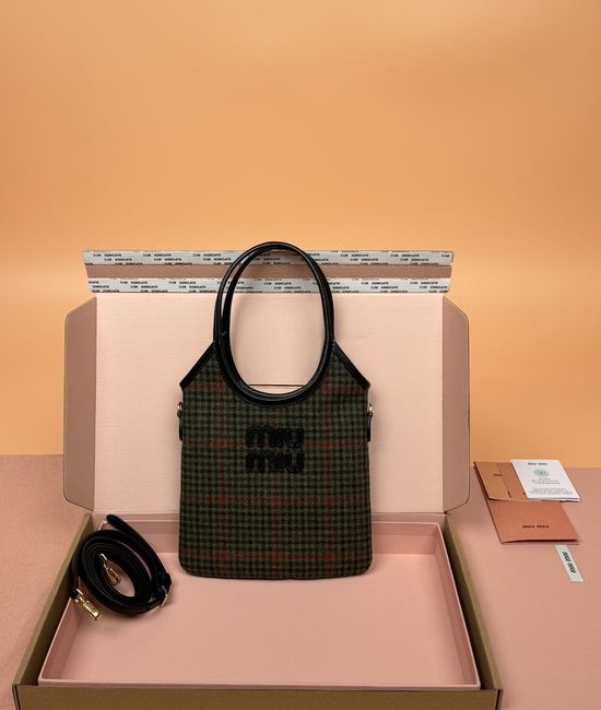 Miu Miu IVY Plaid Small Tote Crossbody Handbag 5BG281