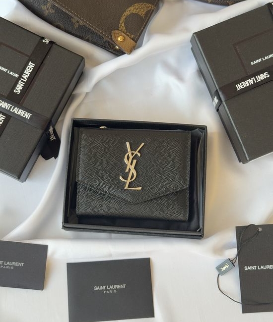 Yves Saint Laurent YSL Caviar Leather Trifold Compact Wallet 582296