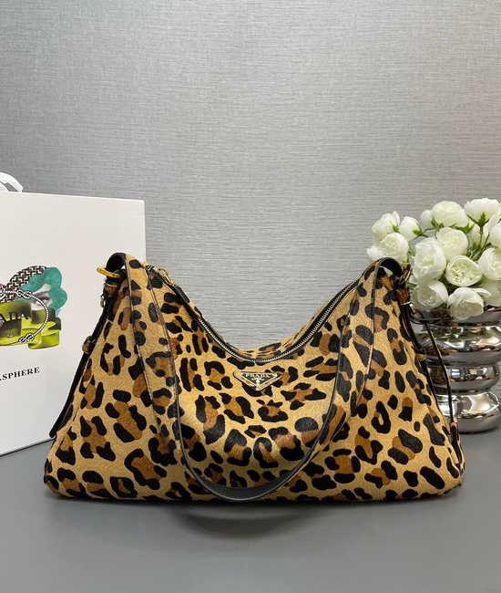 Prada Hobo Shoulder Bag Leopard Haircalf 1BC228