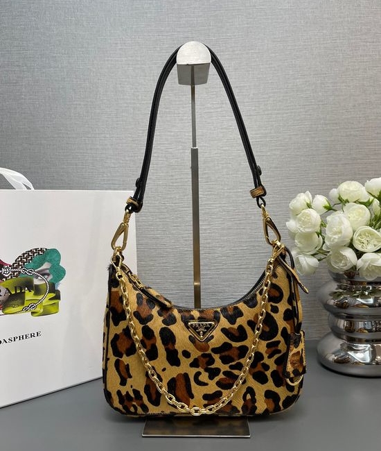 Prada Leopard Print Hobo Shoulder Bag 1BC204