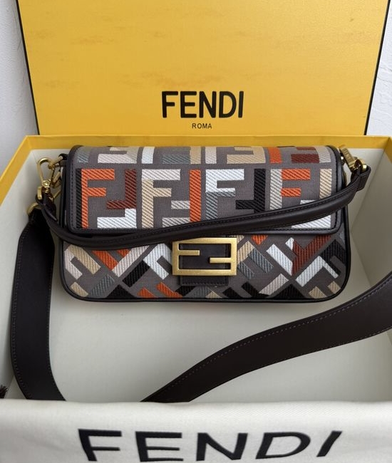 Fendi Baguette FF Logo Embroidery Medium Handbag 0159