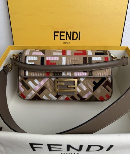 Fendi Baguette FF Logo Embroidery Medium Handbag 0159