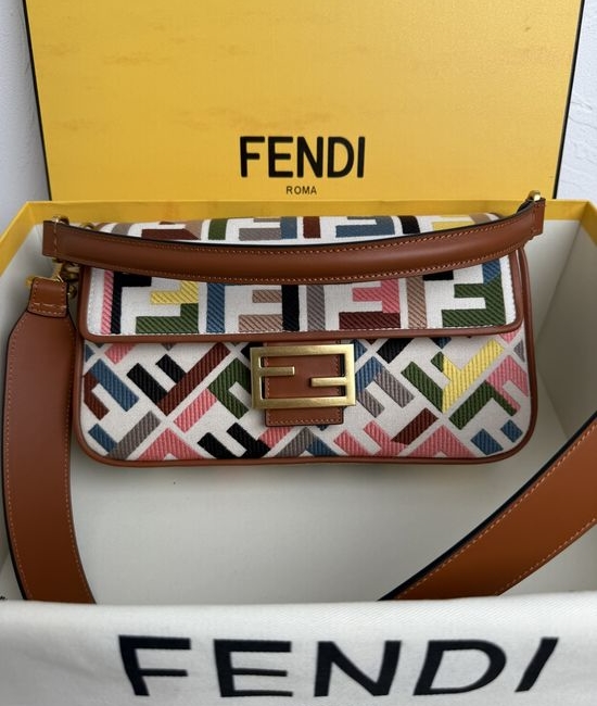 Fendi Baguette FF Logo Embroidery Medium Handbag 0159