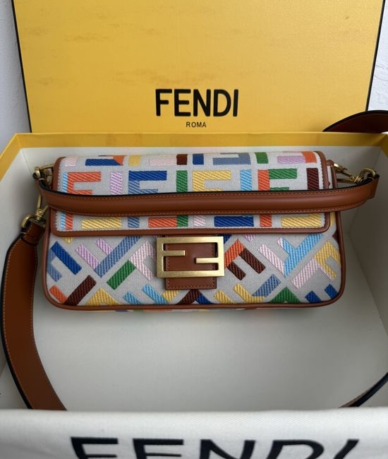 Fendi Baguette FF Logo Embroidery Medium Handbag 0159