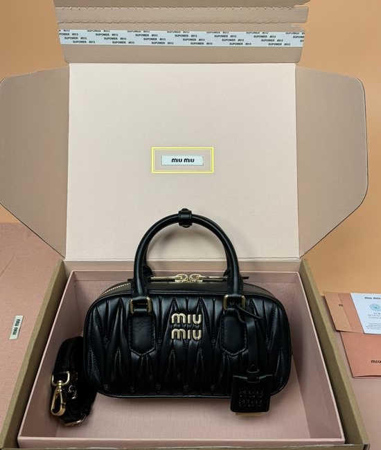 Miu Miu Arcadie Matelasse Black Bowling Bag _5BB142