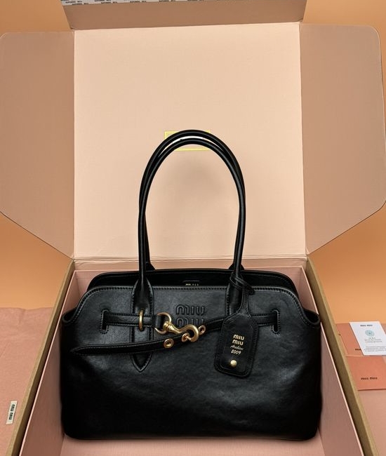 Miu Miu Adventure Nappa Leather Tote Bag in Black 5BG310