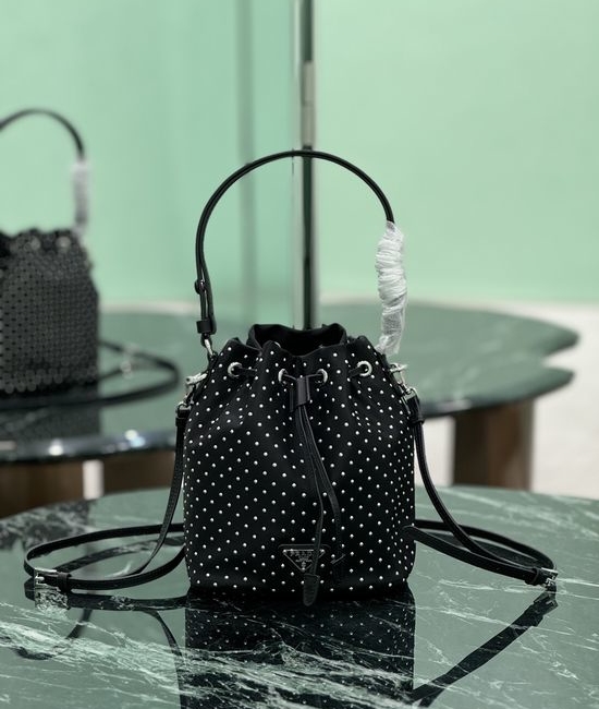 Prada Studded Nylon Bucket Bag 1BE067