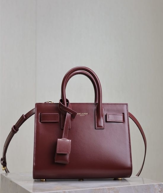 Yves Saint Laurent YSL Sac de Jour Burgundy Textured Leather Bag 717440