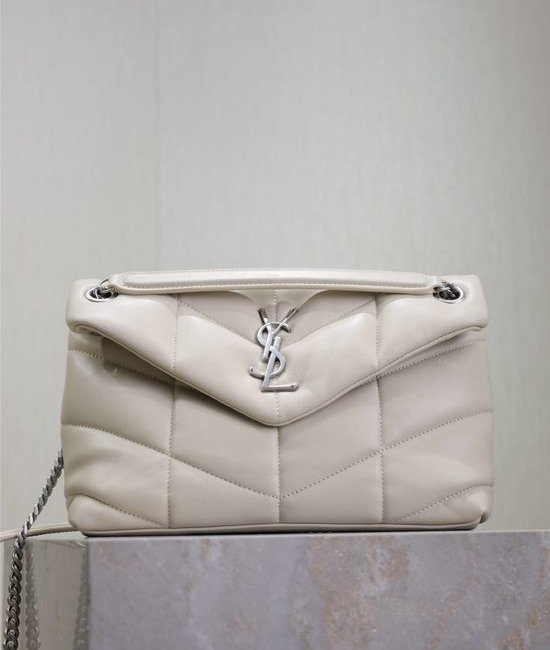Yves Saint Laurent YSL Loulou Puffer White Silver-tone Hardware Bag 577476
