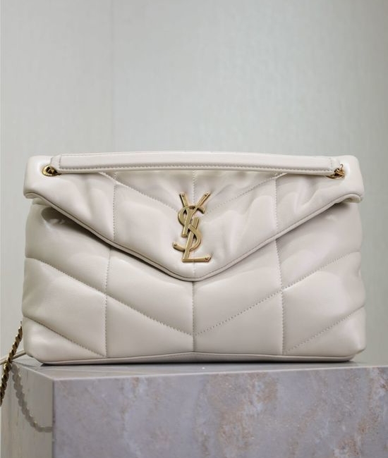 Yves Saint Laurent YSL White Loulou Puffer Lambskin Bag Elegant Design 577475-1