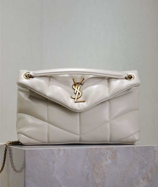 Yves Saint Laurent YSL Loulou Puffer White Gold-tone Hardware Bag 577476