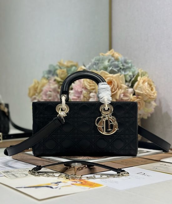 Christian Dior CD Lady D-Joy Medium Black Lambskin Bag 0540