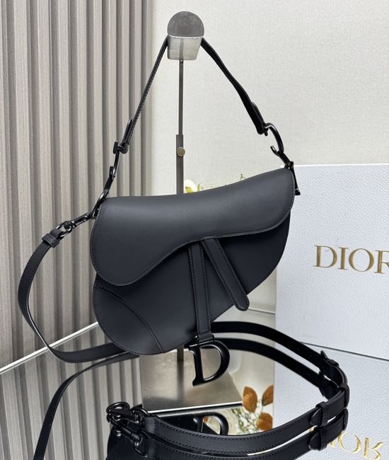 Christian Dior CD Saddle Bag Frosted Black 8306