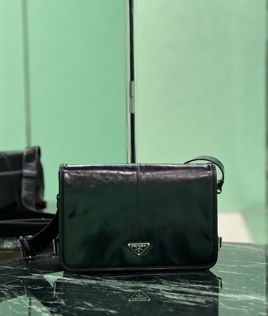 Prada Oil Wax Leather Messenger Bag with Triangular Logo 2VD073