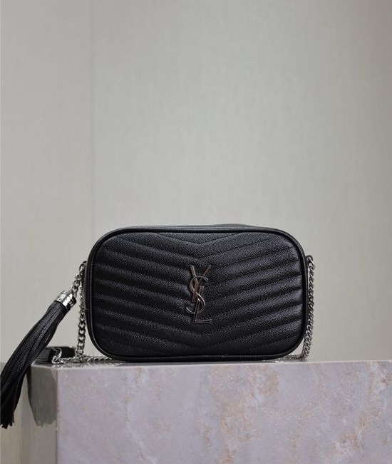Yves Saint Laurent YSL LOU MINI BAG Black Silver Buckle 585040