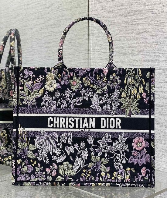 Christian Dior CD Tote Black Floral Embroidery 8001