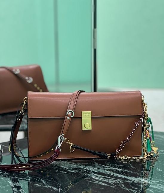 Prada Soft Sound Shoulder Bag Leather Spacious 1BD378