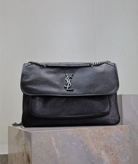 Yves Saint Laurent YSL Niki Large Embossed Leather Silver Buckle 755857