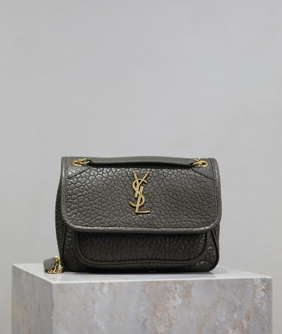 Yves Saint Laurent YSL Niki Green Elephant Pattern Gold Buckle 633151