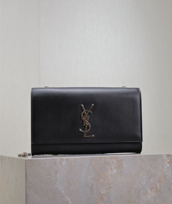 Yves Saint Laurent YSL KATE Black Grain Silver Buckle Bag 364021