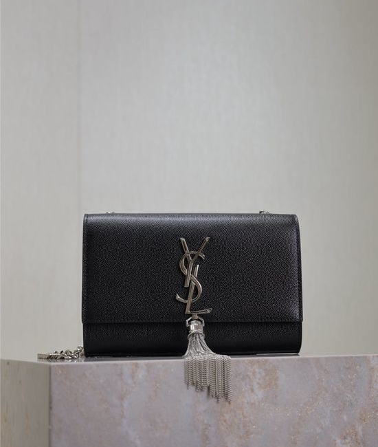 Yves Saint Laurent YSL KATE Black Caviar Silver Buckle Bag 469390