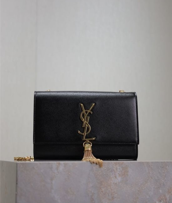 Yves Saint Laurent YSL KATE Black Caviar Gold Buckle Bag 469390