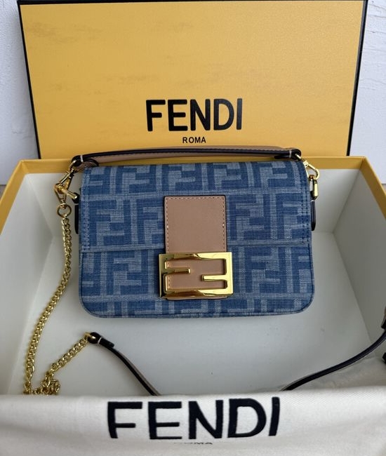 Fendi Baguette Denim FF Embroidery Mini Bag 102