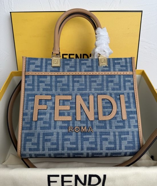 Fendi FF Pattern Denim Sunshine Small Tote Bag 8042S