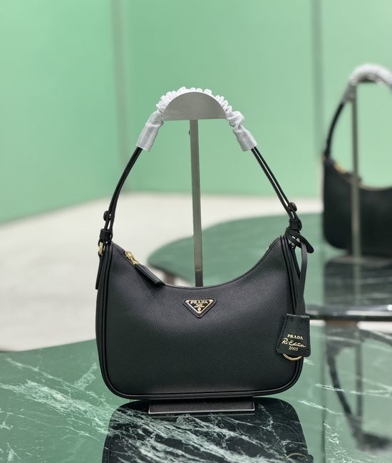 Prada Hobo Full-grain Leather Shoulder Bag 1BC204