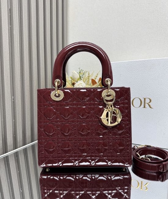 Christian Dior CD Lady Christian Dior CD My ABC Burgundy Patent Leather Bag 11636