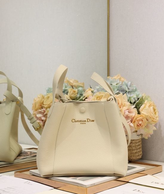 Christian Dior CD Signature Medium White Bucket Bag 2366