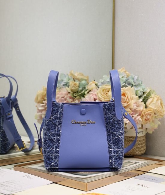 Christian Dior CD Signature Blue Tweed Bucket Bag 2366