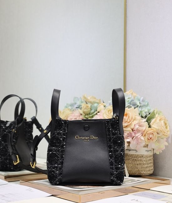 Christian Dior CD Signature Small Tweed Bucket Bag 2366