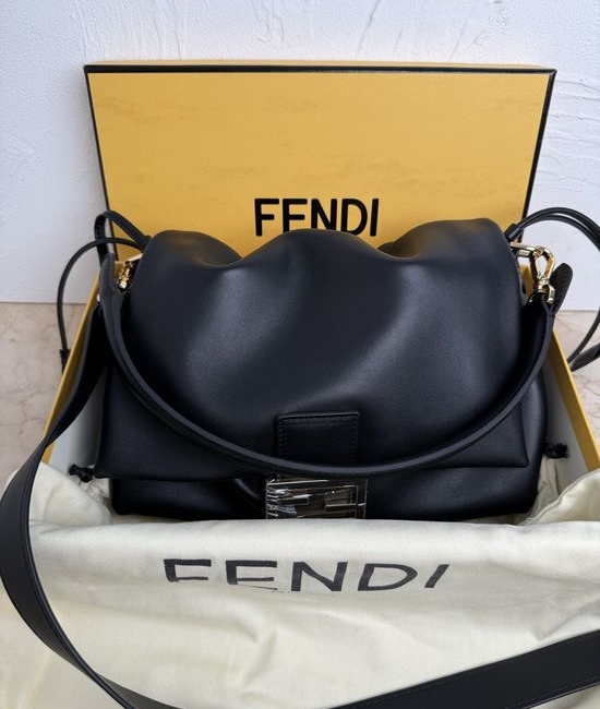 Fendi Mamma Baguette Medium Black Lambskin Bag 8833