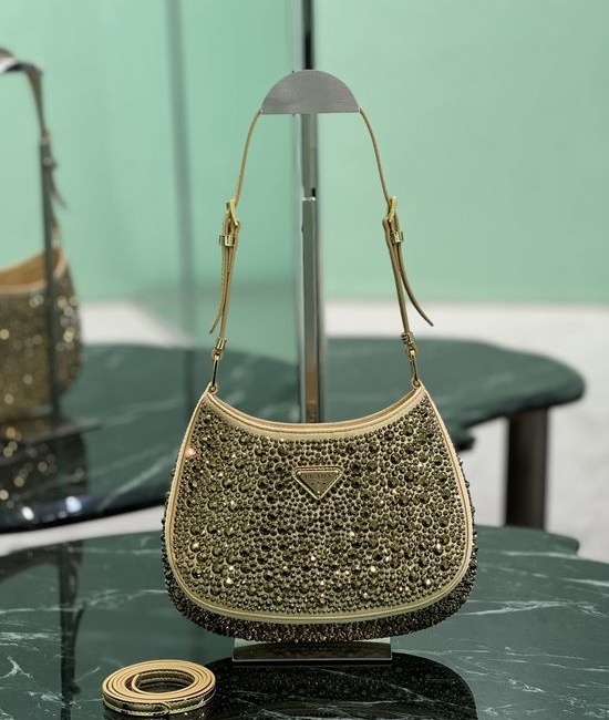 Prada Cleo Satin Crystal Shoulder Bag 1BC169