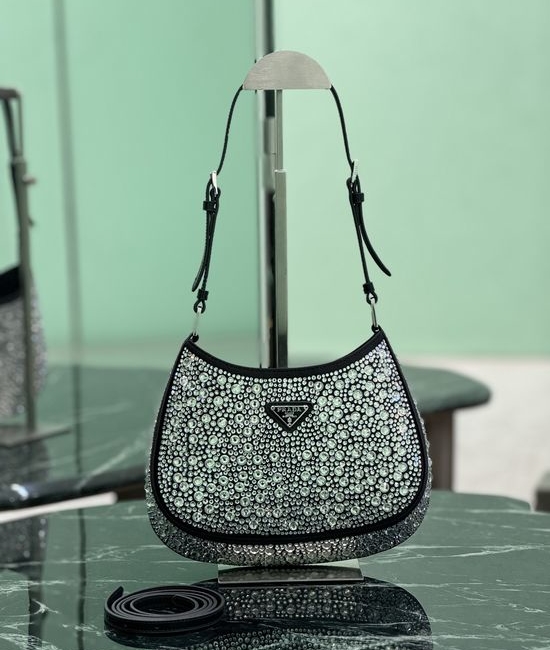 Prada Cleo Satin Crystal Shoulder Bag 1BC169