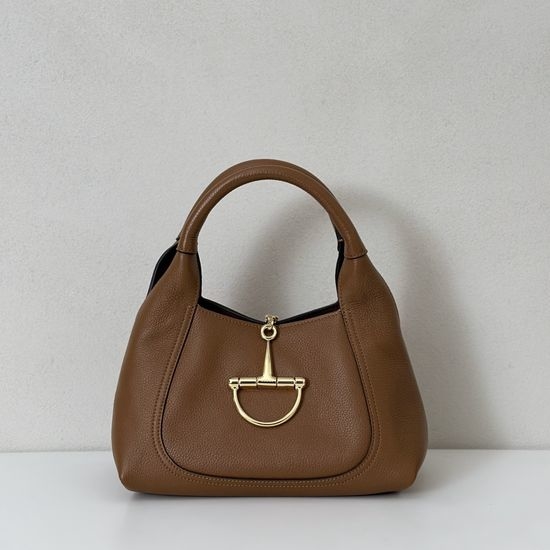 Gucci Litchi Grain Handbag Brown 837467