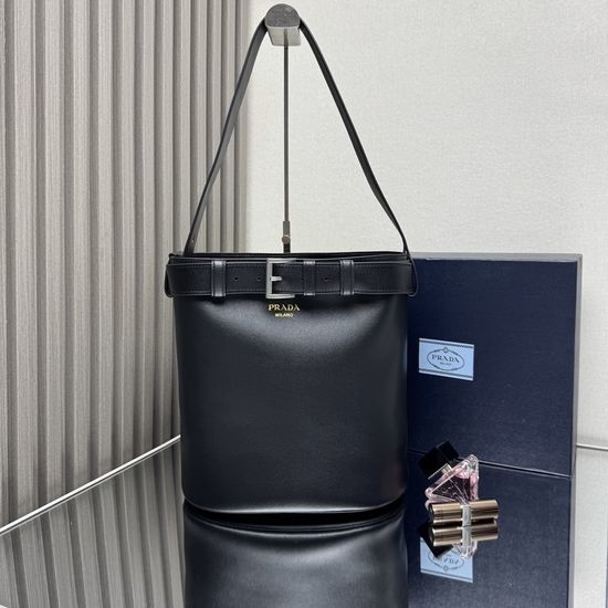 Prada Buckle Leather Bucket Bag 1BE085