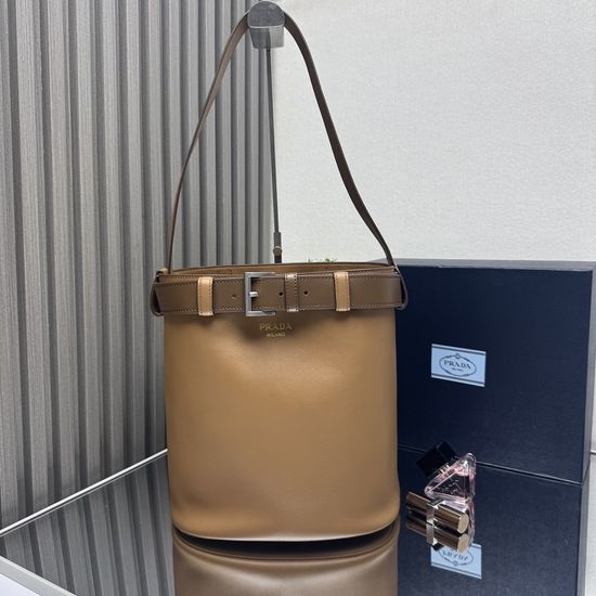 Prada Buckle Leather Bucket Bag 1BE085