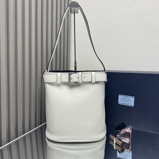 Prada Buckle Leather Bucket Bag 1BE085
