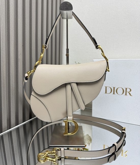 Christian Dior CD Saddle Bag Blush Beige Leather 11908