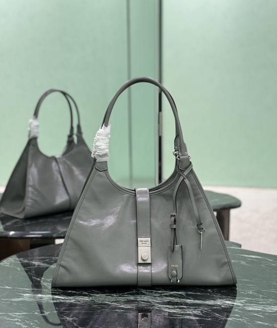 Prada Geometric Line Soft Volume Handbag with Leather Mirror 1BG570