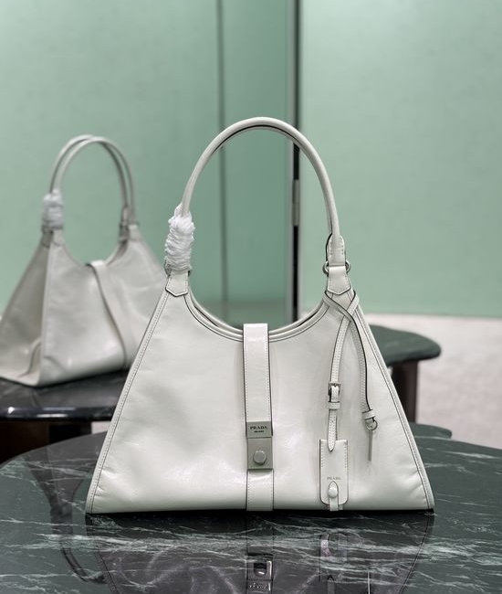 Prada Geometric Line Soft Volume Handbag with Leather Mirror 1BG570