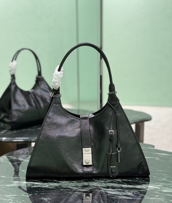 Prada Geometric Line Soft Volume Handbag with Leather Mirror 1BG570