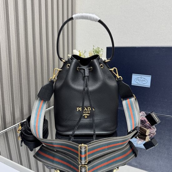 Prada Litchi Grain Leather Bucket Bag 1BE018